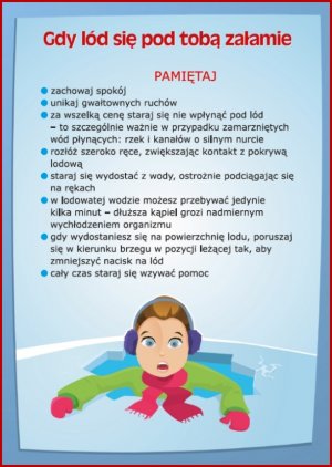 plakat na którym są zapisane zasady bezpieczeństwa na lodzie