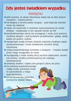 plakat na którym są zapisane zasady bezpieczeństwa na lodzie