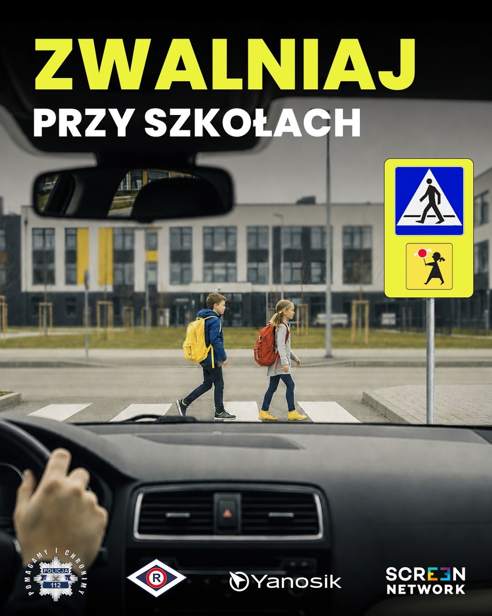 Akcja „Zwalniaj przy szkołach” – Policja przypomina o ostrożnej jeździe przy placówkach oświatowych